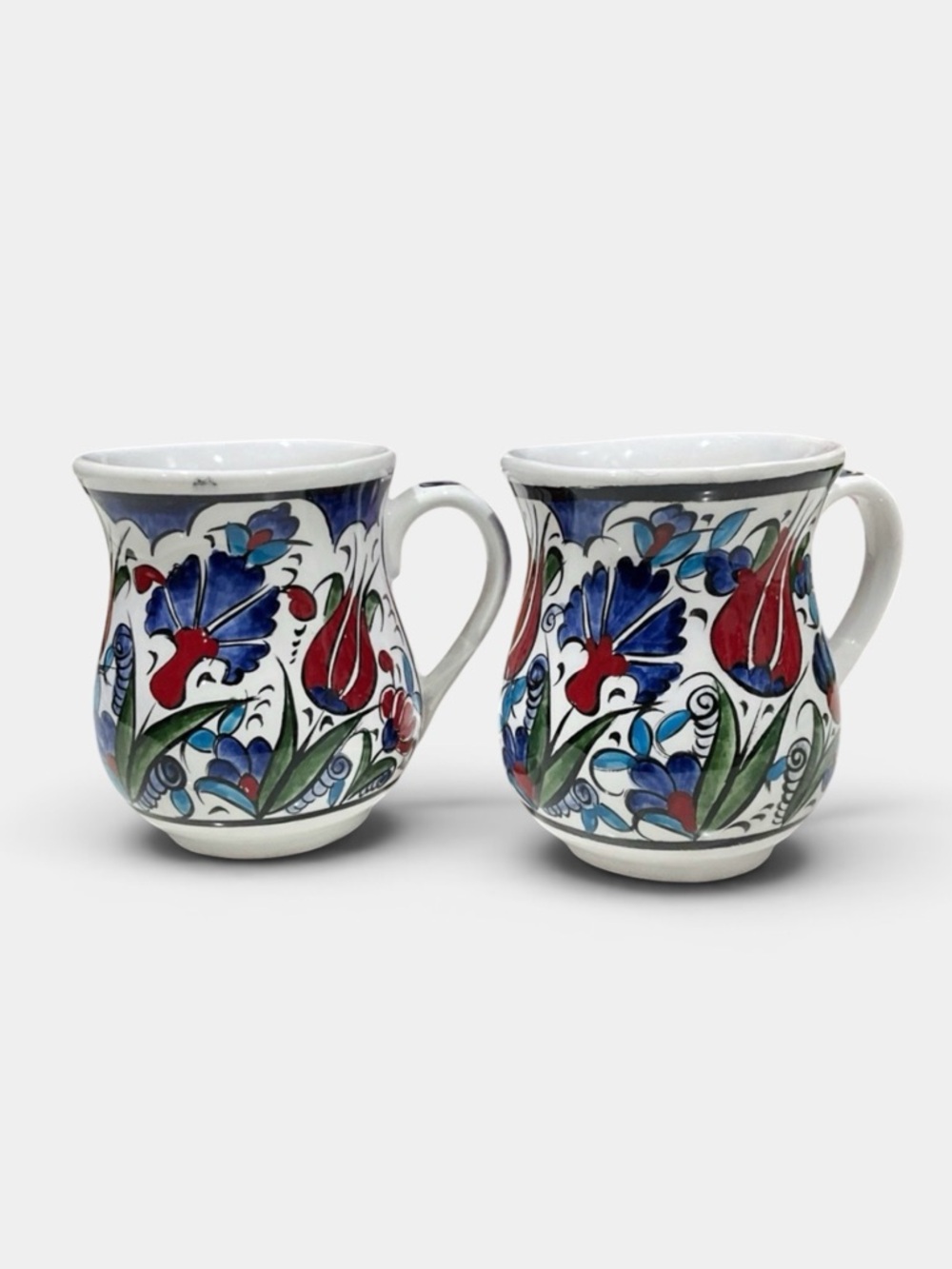 Coffee/Tea Mugs (2) Traditional Turkish Cini Pattern Ceramic Hand Painted
